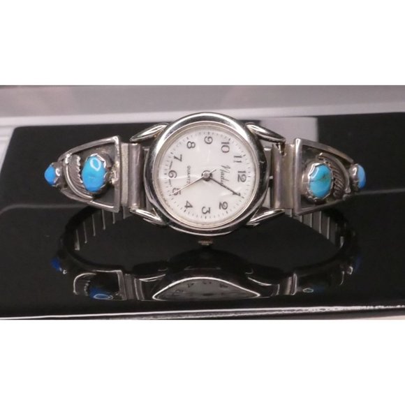 Sterling Silver & Blue Stone Native American Navajo Watch Tips - Picture 1 of 7